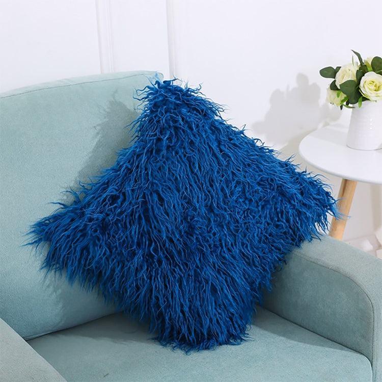 Velvet Long Plush Pillow Cover Popular Square Furry Cover Home Bed Room Decoration Pillowcase, Size: 45 x 45cm Dark Blue