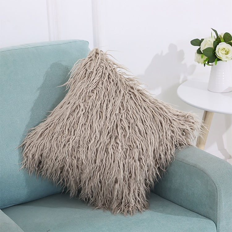 Velvet Long Plush Pillow Cover Popular Square Furry Cover Home Bed Room Decoration Pillowcase, Size: 45 x 45cm Khaki