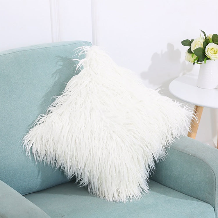 Velvet Long Plush Pillow Cover Popular Square Furry Cover Home Bed Room Decoration Pillowcase, Size: 45 x 45cm White