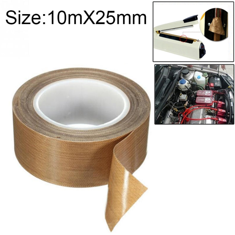 Teflon High Temperature Resistant Cloth Tape Sealing Machine Heat Insulation Tape, Size: 10m x 25mm, Size: 10m x 25mm Size: 10m x 25mm