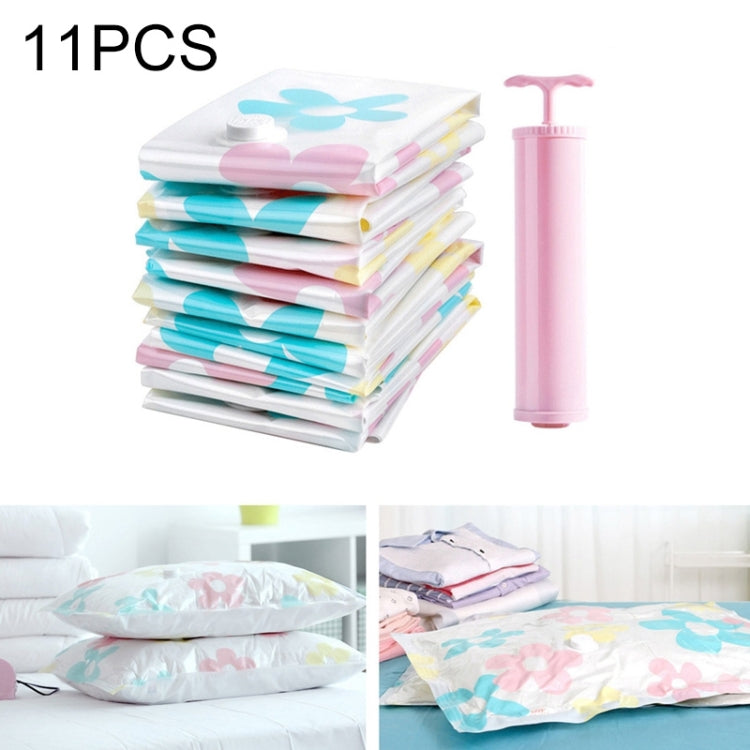11 PCS Space Saving Sunflowers Pattern Vacuum Storage Bag, Thinken Quilts Clothing Vacuum Seal Storage Bag with a Hand Pump, Including: 3 PCS 80*100 cm，2 PCS 60*80 cm, 3 PCS 50*70 cm, 2 PCS 40*60 cm, 11 PCS Storage Bag 11 PCS Storage Bag
