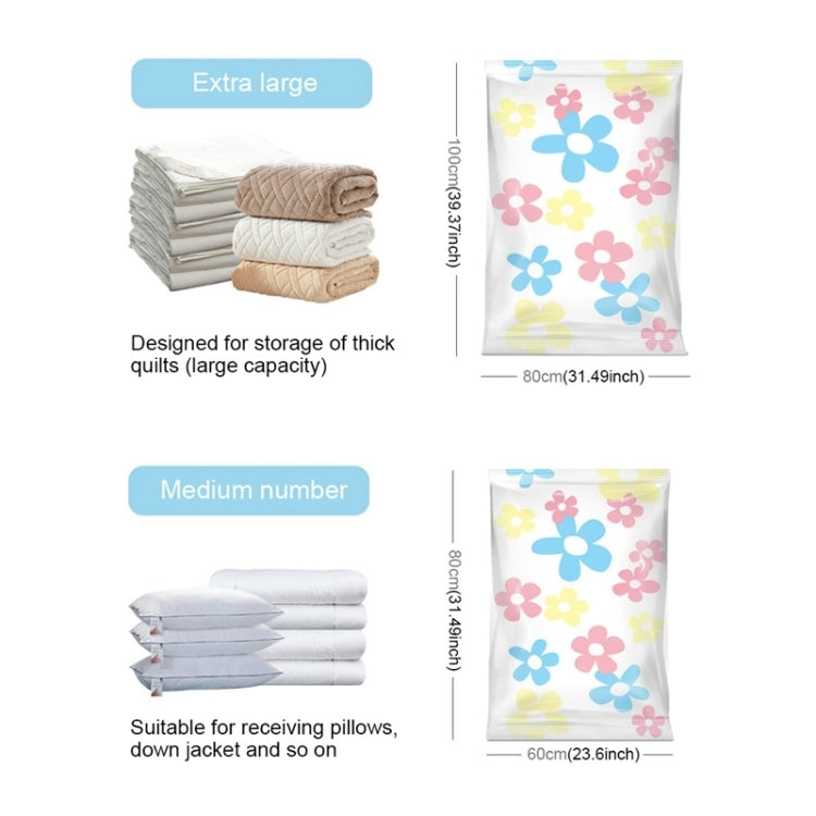 11 PCS Space Saving Sunflowers Pattern Vacuum Storage Bag, Thinken Quilts Clothing Vacuum Seal Storage Bag with a Hand Pump, Including: 3 PCS 80*100 cm，2 PCS 60*80 cm, 3 PCS 50*70 cm, 2 PCS 40*60 cm, 11 PCS Storage Bag