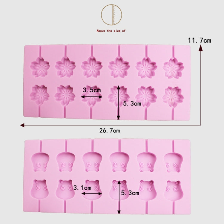 12-Capacity DIY Silicone Chocolate Molds(Lollipop Shape), Cow Shape, Lollipop Shape, Cherry Blossoms Shape