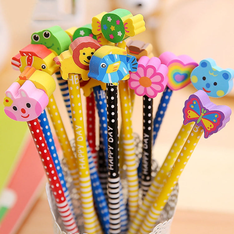 10pcs Creative Stationery Cartoon Animals Series Wooden HB Pencil with Eraser Children Pencils For Kids School Office Supply, Random Color Delivery, HB Pencil with Eraser HB Pencil with Eraser
