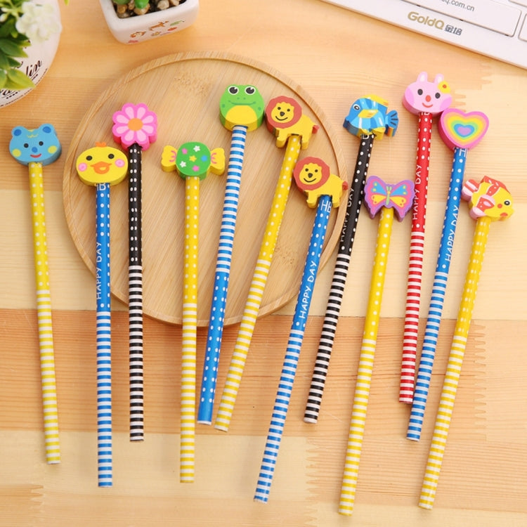 10pcs Creative Stationery Cartoon Animals Series Wooden HB Pencil with Eraser Children Pencils For Kids School Office Supply, Random Color Delivery, HB Pencil with Eraser