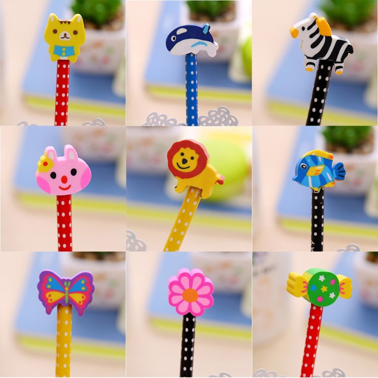 10pcs Creative Stationery Cartoon Animals Series Wooden HB Pencil with Eraser Children Pencils For Kids School Office Supply, Random Color Delivery, HB Pencil with Eraser