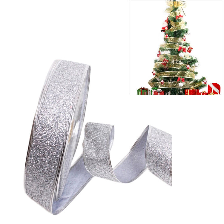 2m Christmas Party Decoration Glitter Powder Christmas Tree Decoration Ribbon Silver