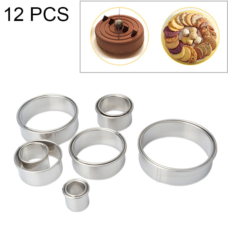 12 PCS / Set Stainless Steel Round Shape Cutting Mould Mousse Cake Doughnut Baking Tools, Round Shape(12 PCS / Set) Round Shape(12 PCS Set)