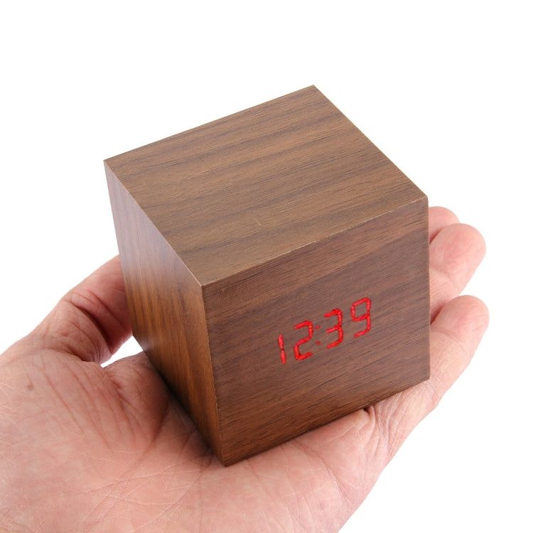 Wood Clock Desk Table LED Digital Display Alarm Clock with Time & Date & Temperature Display, Wood Clock