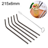 5pcs Reusable Stainless Steel Bent Drinking Straw + Cleaner Brush Set Kit, 215*6mm, 215*6mm (Bent)