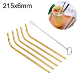 5pcs Reusable Stainless Steel Bent Drinking Straw + Cleaner Brush Set Kit, 215*6mm, 215*6mm (Bent)