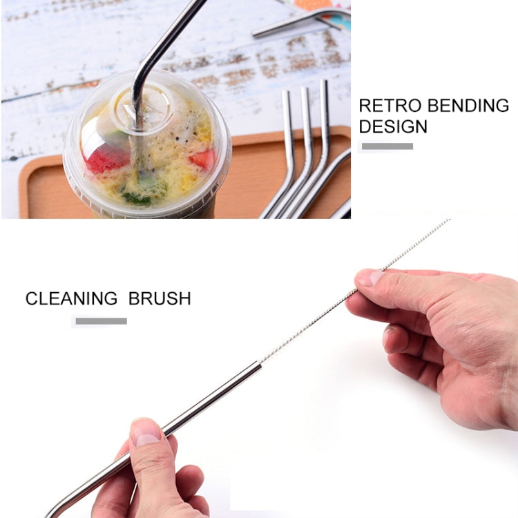5pcs Reusable Stainless Steel Bent Drinking Straw + Cleaner Brush Set Kit, 215*6mm, 215*6mm (Bent)