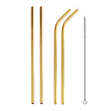 4pcs Reusable Stainless Steel Drinking Straw + Cleaner Brush Set Kit, 215*6mm, 215*6mm (Combination)