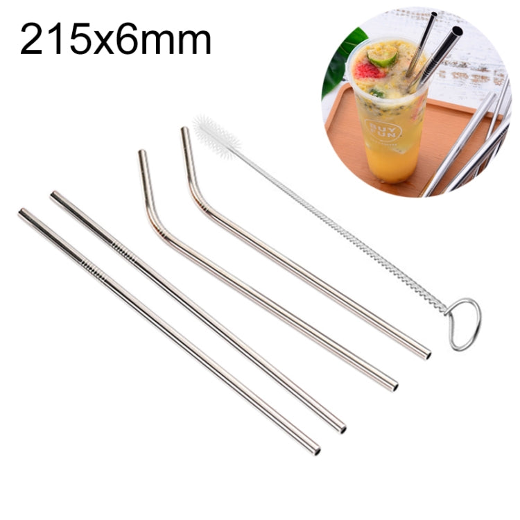 4pcs Reusable Stainless Steel Drinking Straw + Cleaner Brush Set Kit, 215*6mm, 215*6mm (Combination)