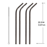 5pcs Reusable Stainless Steel Bent Drinking Straw + Cleaner Brush Set Kit, 215*8mm, 215*8mm (Bent)