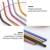 5pcs Reusable Stainless Steel Bent Drinking Straw + Cleaner Brush Set Kit, 215*8mm, 215*8mm (Bent)