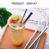 5pcs Reusable Stainless Steel Bent Drinking Straw + Cleaner Brush Set Kit, 215*8mm, 215*8mm (Bent)