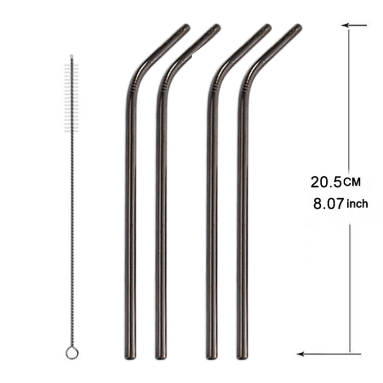 5pcs Reusable Stainless Steel Bent Drinking Straw + Cleaner Brush Set Kit, 266*6mm, 266*6mm (Bent)