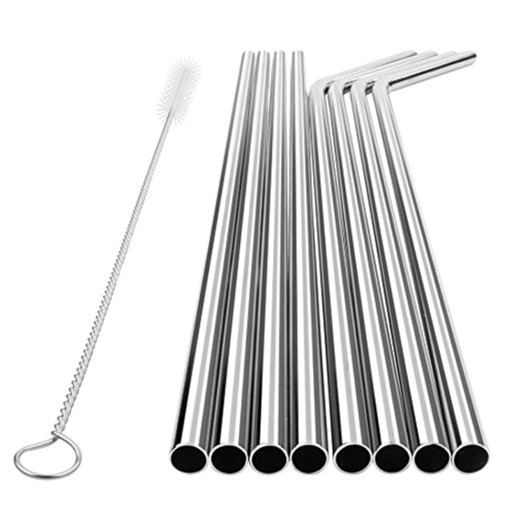 5pcs Reusable Stainless Steel Bent Drinking Straw + Cleaner Brush Set Kit, 266*6mm, 266*6mm (Bent)