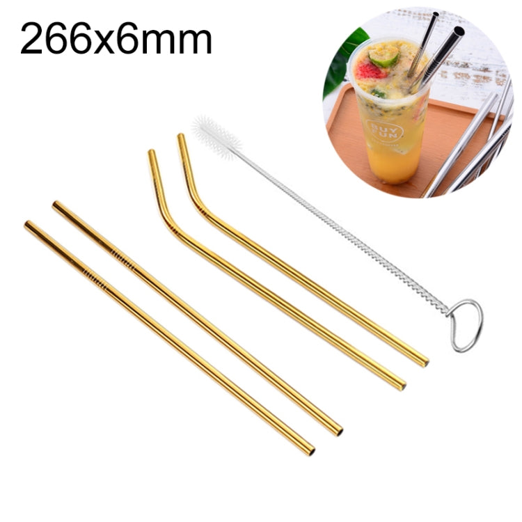 4pcs Reusable Stainless Steel Drinking Straw + Cleaner Brush Set Kit, 266*6mm, 266*6mm (Combination)