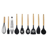 kn020 9 in 1 B Version Wooden Handle Silicone Non-stick Spatula Spoon Kitchen Tool Set, B Version