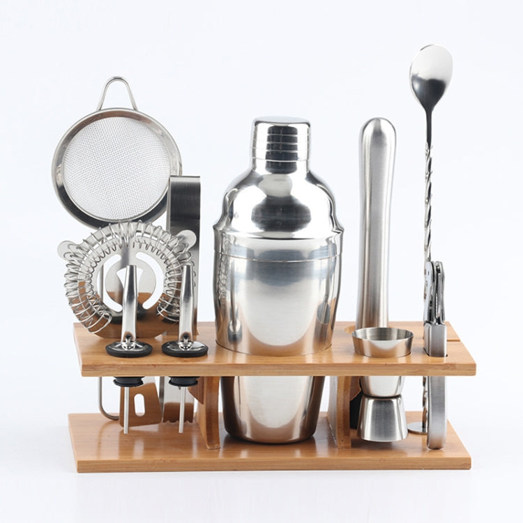 11 in 1 Stainless Steel Cocktail Shaker Tools Set with Wooden Mount, Capacity: 750ml, 750ml