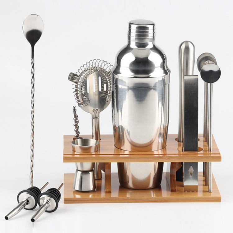 14 in 1 Stainless Steel Cocktail Shaker Tools Set with Bamboo Mount, Capacity: 750ml, 750ml, Bamboo 750ml, Bamboo