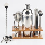 14 in 1 Stainless Steel Cocktail Shaker Tools Set with Bamboo Mount, Capacity: 750ml, 750ml, Bamboo