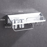 50cm 2 Cups 8 Hooks Multi-function Kitchen Punching Wall-mounted Plastic Edge Condiment Storage Rack, 50cm Punching Plastic Edge