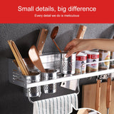50cm 2 Cups 8 Hooks Multi-function Kitchen Punching Wall-mounted Plastic Edge Condiment Storage Rack, 50cm Punching Plastic Edge