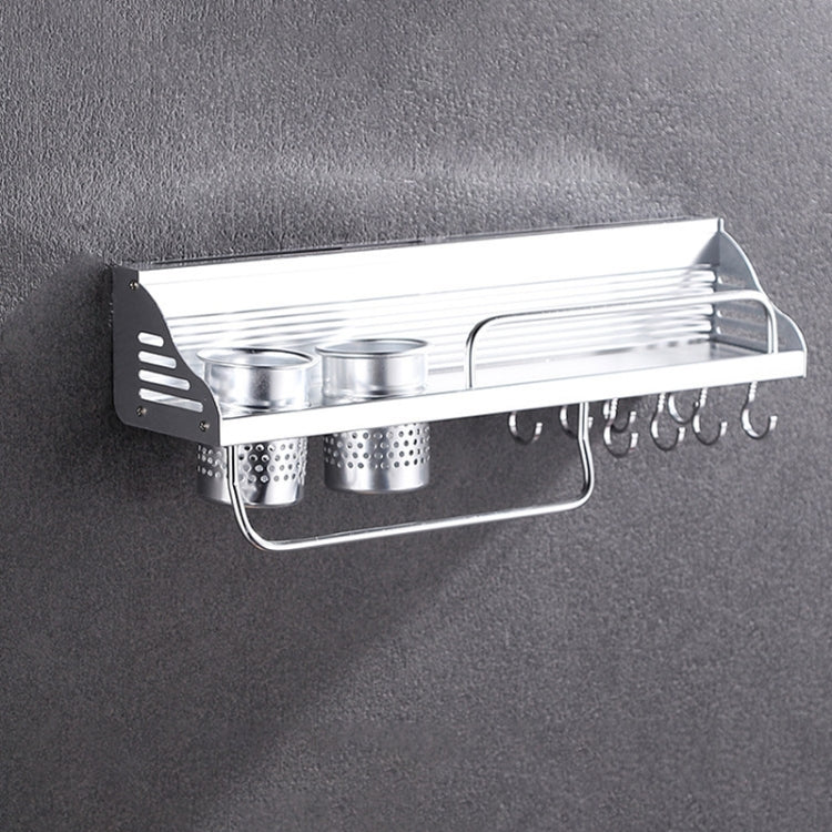 50cm 2 Cups 8 Hooks Multi-function Kitchen Punching-free Wall-mounted Plastic Edge Condiment Holder Storage Rack, 50cm Punching-free Plastic Edge