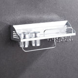 50cm 2 Cups 8 Hooks Multi-function Kitchen Punching-free Wall-mounted Plastic Edge Condiment Holder Storage Rack, 50cm Punching-free Plastic Edge