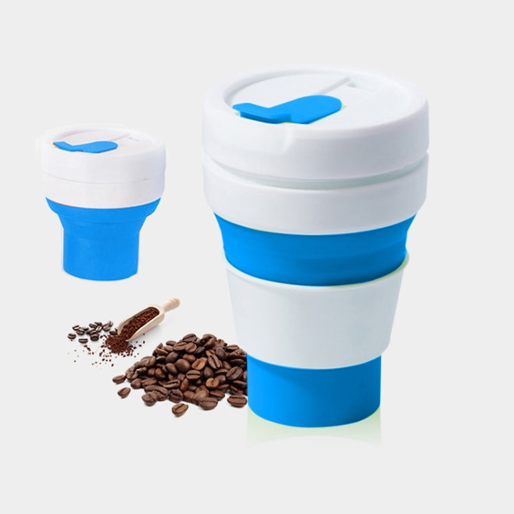 350ml Outdoor Pocket-Sized Coffee Tea Collapsible Travel Mug Silicone Cup with Lid Blue
