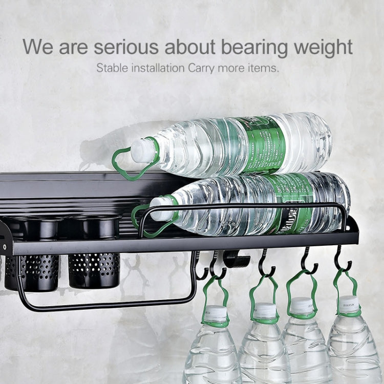 A Version 80cm 2 Cups 10 Hooks Kitchen Multi-function Wall-mounted Condiment Storage Rack, A Version 80cm 2 Cups