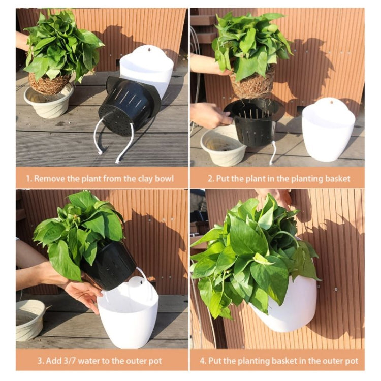 Self-Watering Planter Grow Plants Lazy Flower Pots Wall-hanging Round Resin Plastic Flower Pots, Size: 18x12.5x16cm, Size: 18x12.5x16cm