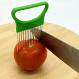 Stainless Steel Vegetable Onion Cutter Holder Meat Needle Kitchen Tools, Green, Blue, White