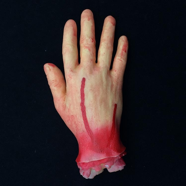 23cm Halloween Horror Props April Fool Day Party Prop Body Parts Decoration 5 Fingers Bloody Hand, Short Blood Hand