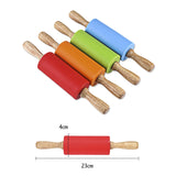 kn055 Solid Wooden Handle Silicone Rolling Pin Non-stick Food Dumpling Stick, Length: 23cm, Random Color Delivery, 23cm
