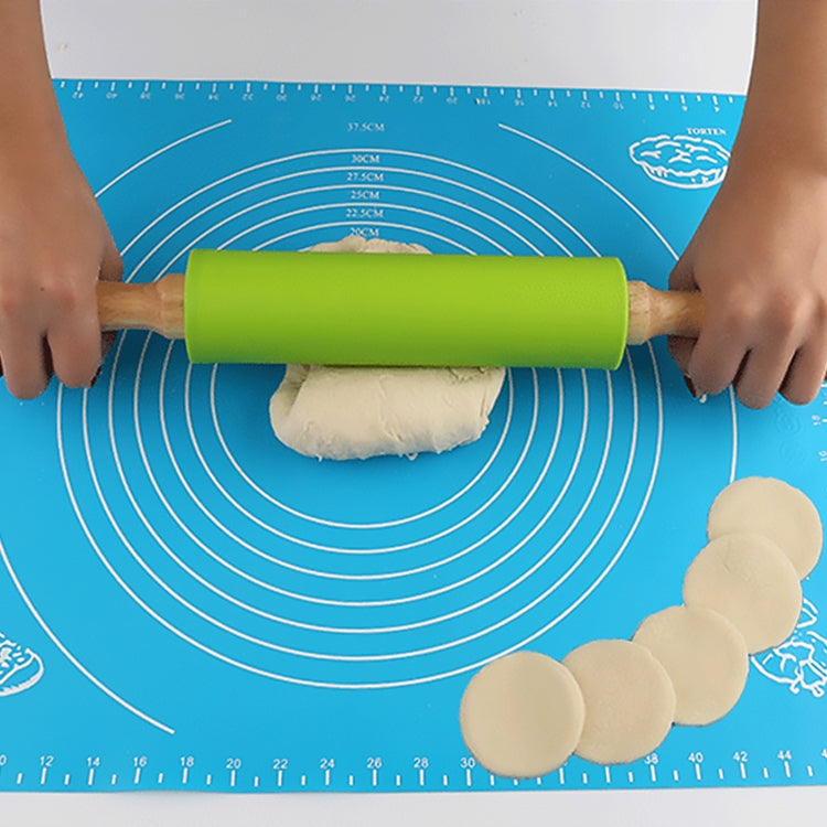 kn055 Solid Wooden Handle Silicone Rolling Pin Non-stick Food Dumpling Stick, Length: 23cm, Random Color Delivery, 23cm