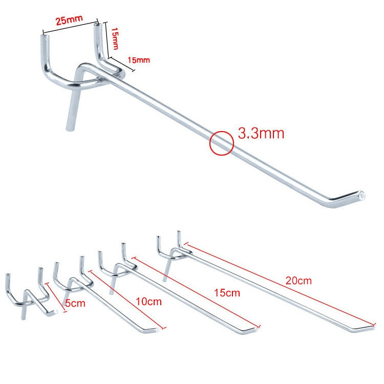 10pcs Supermarket Clothing Shop Pegboard Slat Wall Hook Shelf Hole Plate, Hole Pitch: 2.5cm, Length: 20cm, Wire Diameter: 3.3mm, Length: 20cm