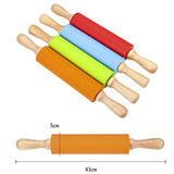 kn055 Solid Wooden Handle Silicone Rolling Pin Non-stick Food Dumpling Stick, Length: 43cm, Random Color Delivery, 43cm