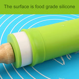 kn055 Solid Wooden Handle Silicone Rolling Pin Non-stick Food Dumpling Stick, Length: 43cm, Random Color Delivery, 43cm