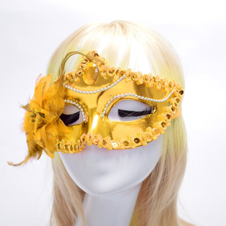 Halloween Masquerade Party Dance Plating Side Flower Feather Venice Princess Mask, Flower Feather