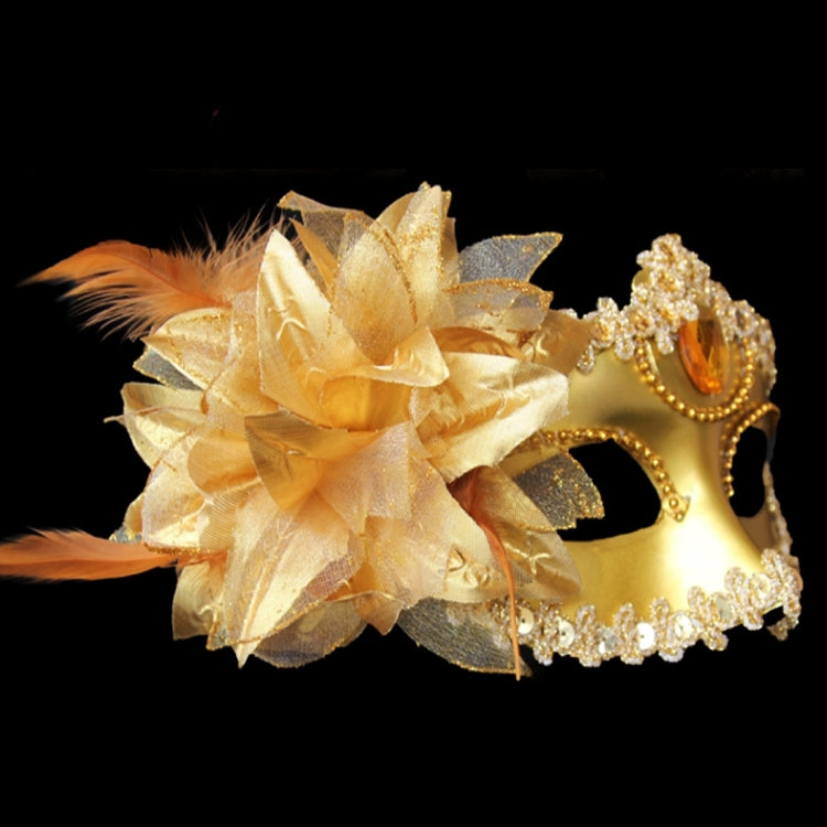 Halloween Masquerade Party Dance Plating Side Flower Feather Venice Princess Mask, Flower Feather