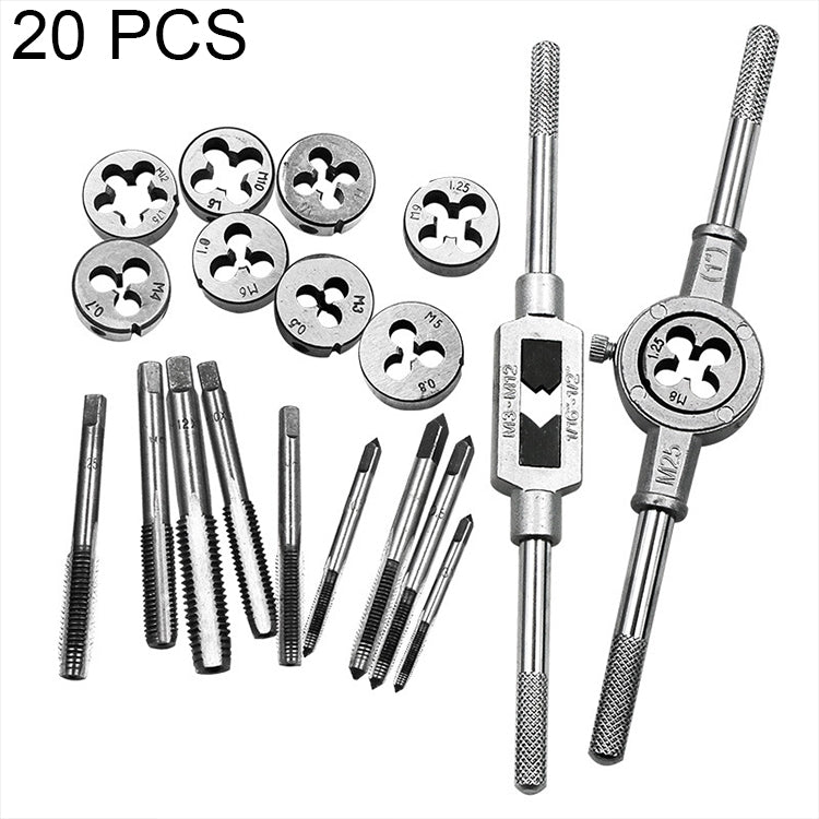 20 PCS Multi-specification Tap and Die Combination Set Hand Metric Wire Tapping Wrench Winch, 20 PCS 20 PCS