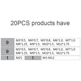 20 PCS Multi-specification Tap and Die Combination Set Hand Metric Wire Tapping Wrench Winch, 20 PCS