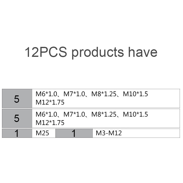 12 PCS Multi-specification Tap and Die Combination Set Hand Metric Wire Tapping Wrench Winch, 12 PCS