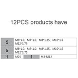 12 PCS Multi-specification Tap and Die Combination Set Hand Metric Wire Tapping Wrench Winch, 12 PCS