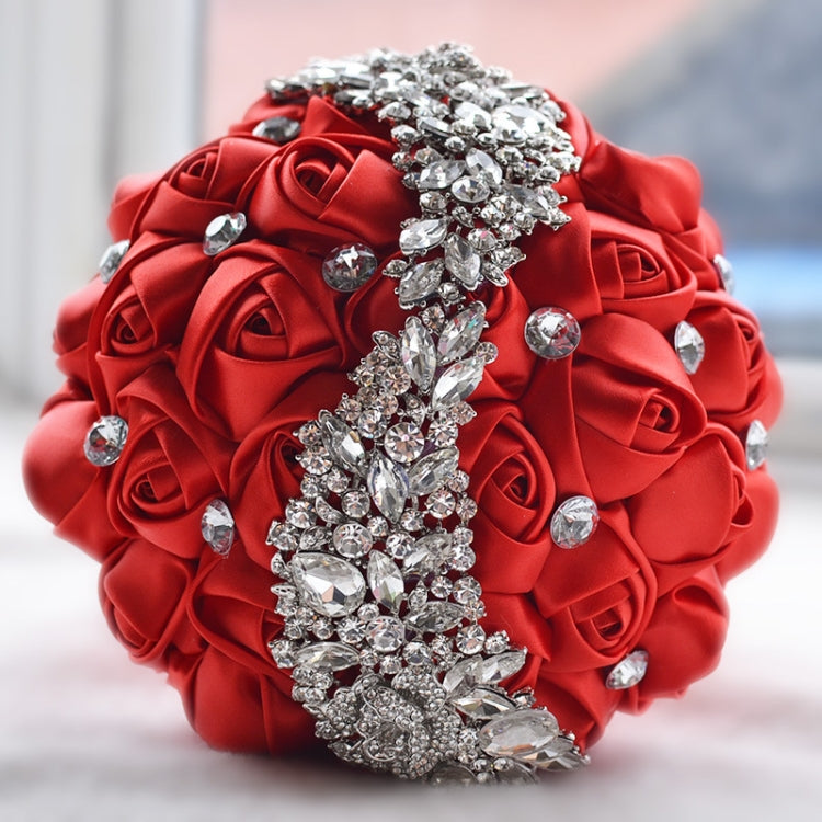 Wedding Holding Flowers Bridal Bouquet Accessories Bridesmaid Rhinestone Party Wedding Decoration Supplies, D445 D445 Red