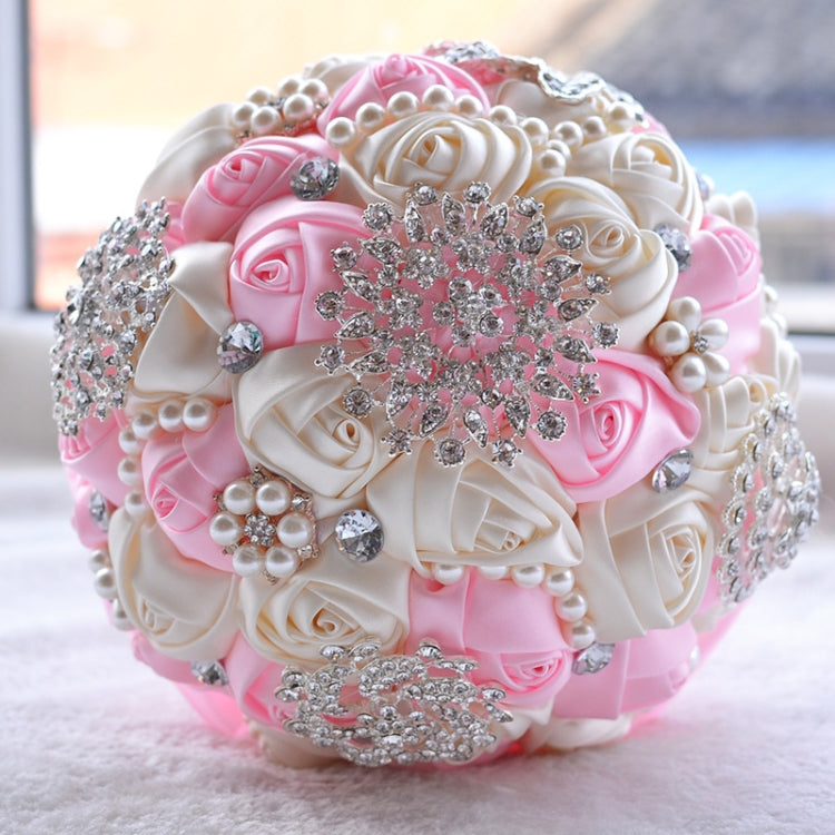 Wedding Holding Pearl Diamond Flowers Bridal Bouquet Accessories Bridesmaid Rhinestone Party Wedding Decoration Supplies, Diameter: 20cm, D453 Milk White, D453, D453 Milk White + White D453 Pink